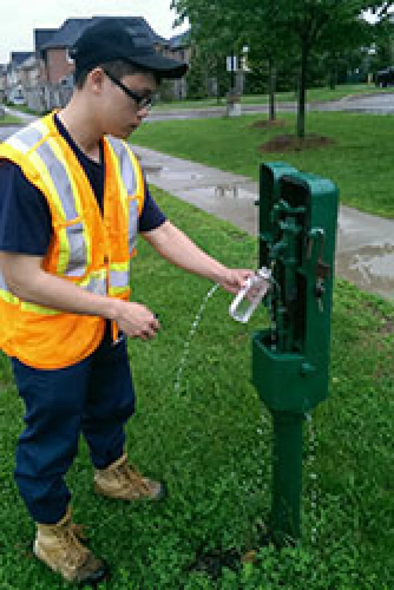 water quality test worker performing a test