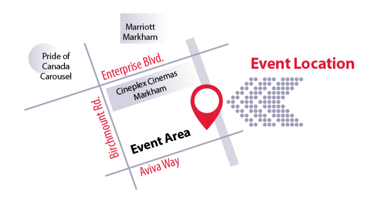 Map of event on Birchmount Rd. and Aviva Way.