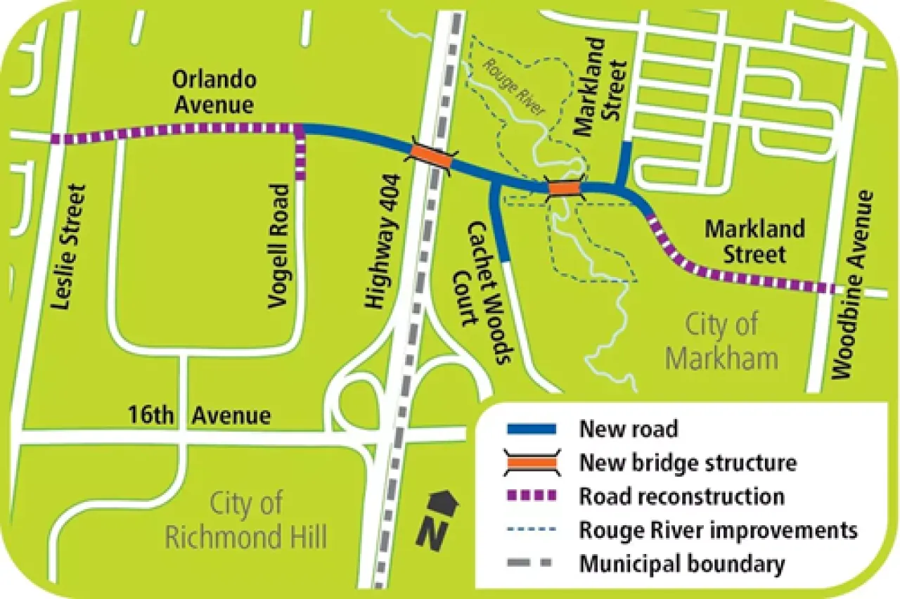 A map showing the Highway 404 Mid-Block Crossing north of 16th Avenue