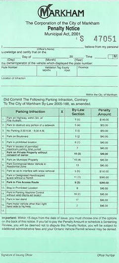 handwritten ticket for Markham