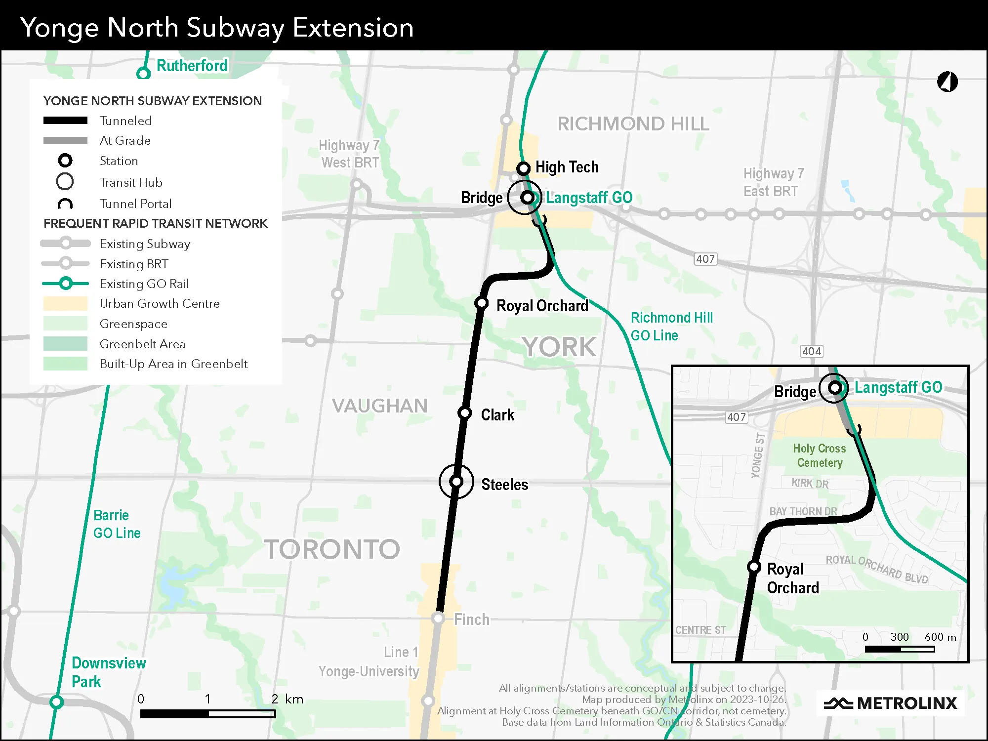 Map of Yonge North Subway Extension by Metrolinx.