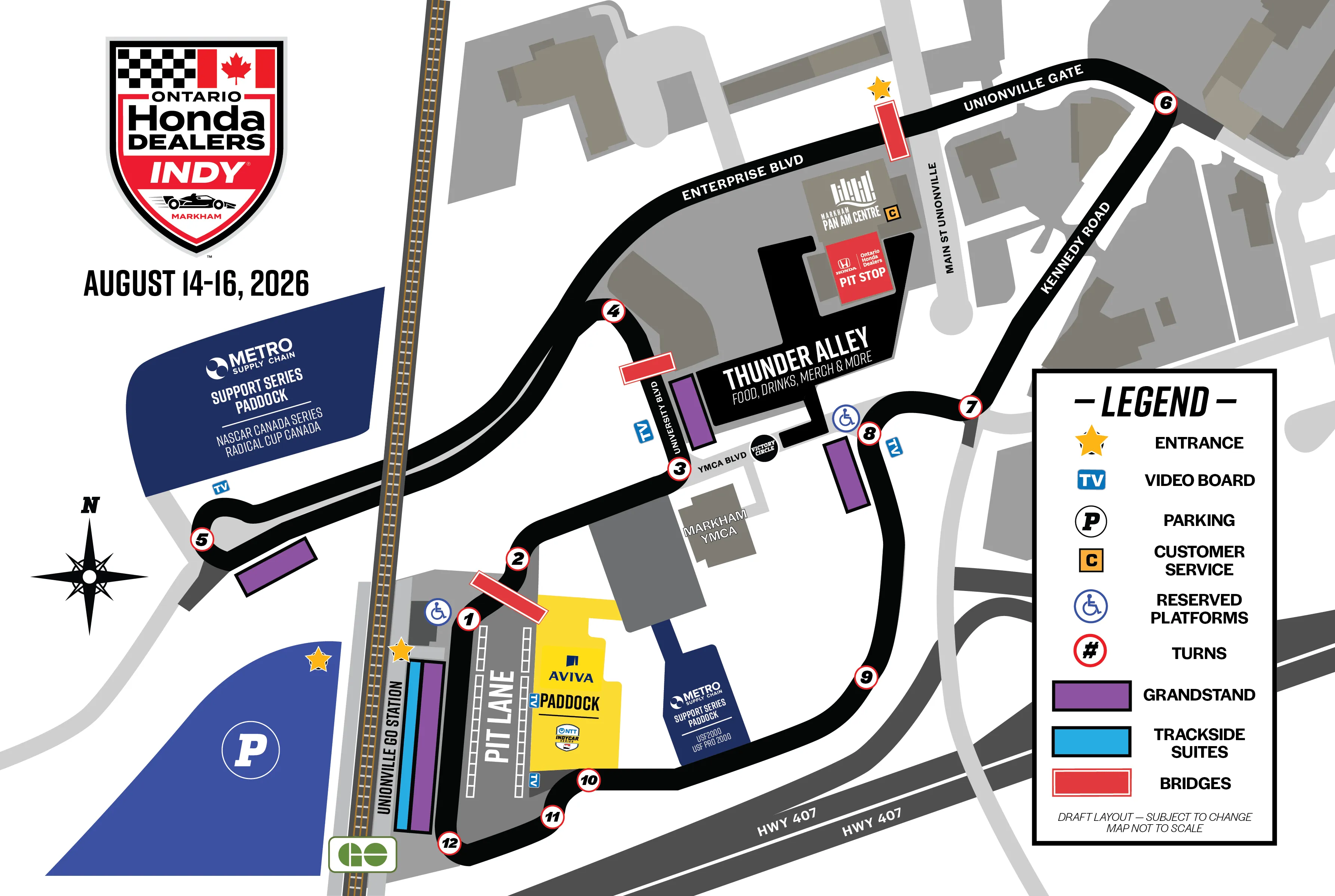 Map of race track of Ontario Honda Dealers Indy in Markham.