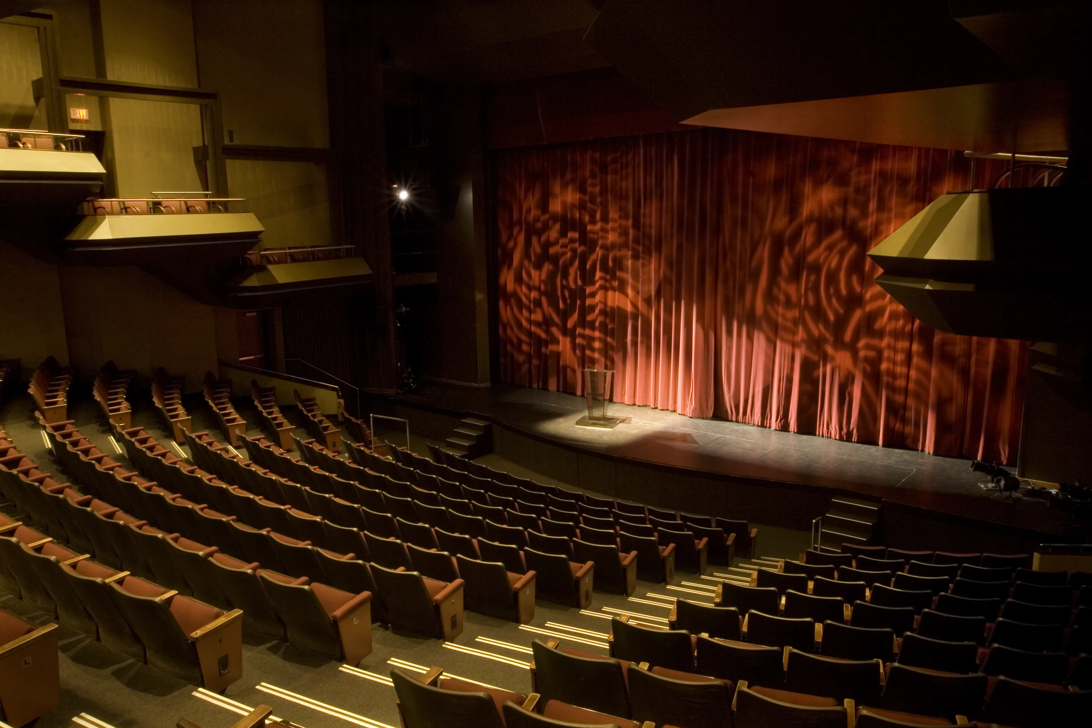 Interior of Markham Flato Theatre showing seats and lit-up stage
